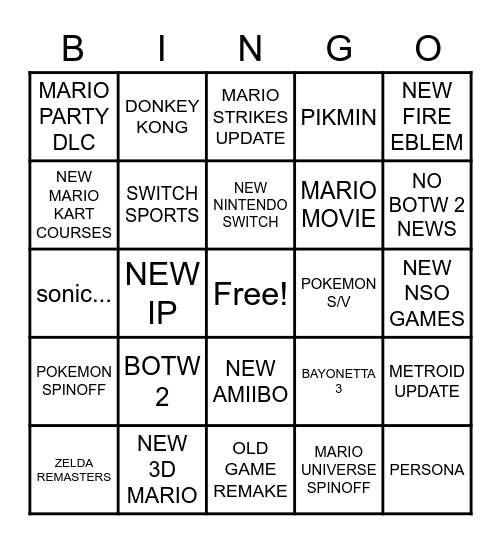 Nintendo Direct 13.09.2022 Bingo Card
