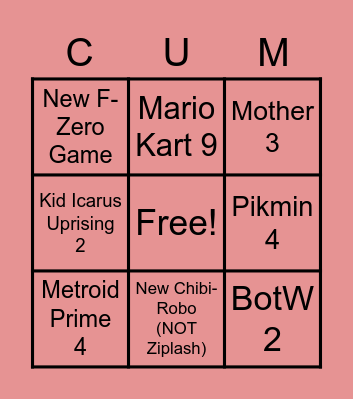Nintendo Direct 13/9/22 Bingo Card