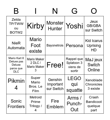 Nintendo Directo 13/09/22 Bingo Card