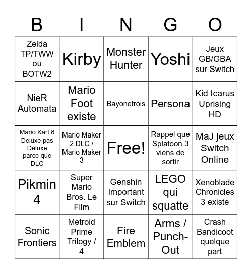 Nintendo Directo 13/09/22 Bingo Card