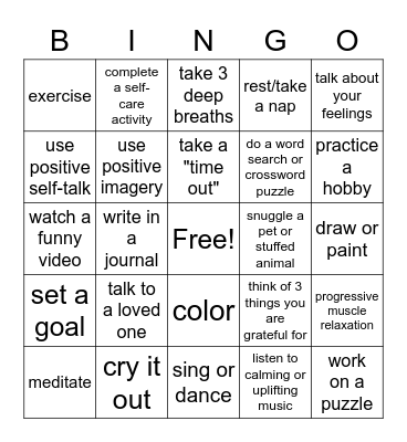 POSITIVE COPING SKILLS Bingo Card
