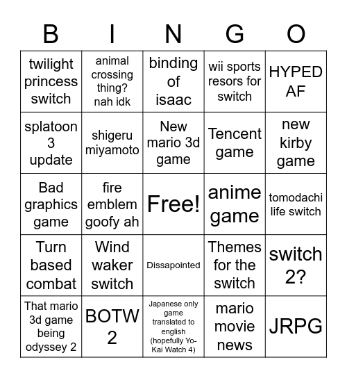 Untitled Bingo Card