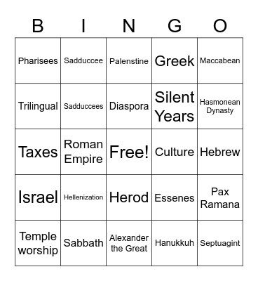 Historical Settings Bingo Card