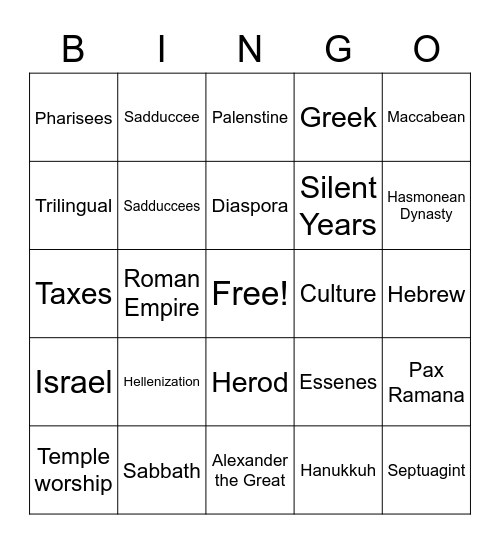 Historical Settings Bingo Card