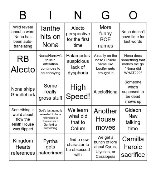 Nona the Ninth Bingo Card