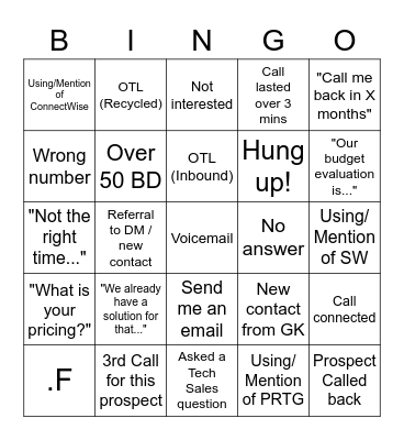 Cold Call Bingo Card