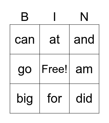 Eden's Sight Words Bingo Card