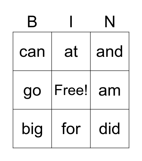 Eden's Sight Words Bingo Card