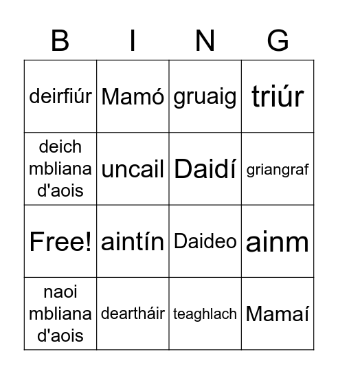 Mé Féin Bingo Card