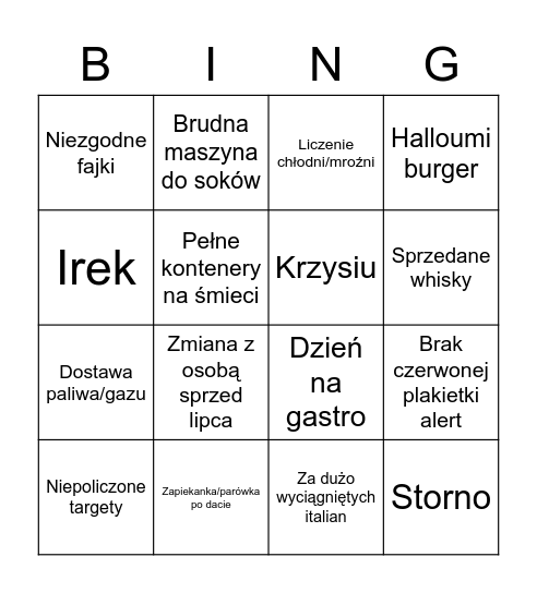 Orlen nocka Bingo Card