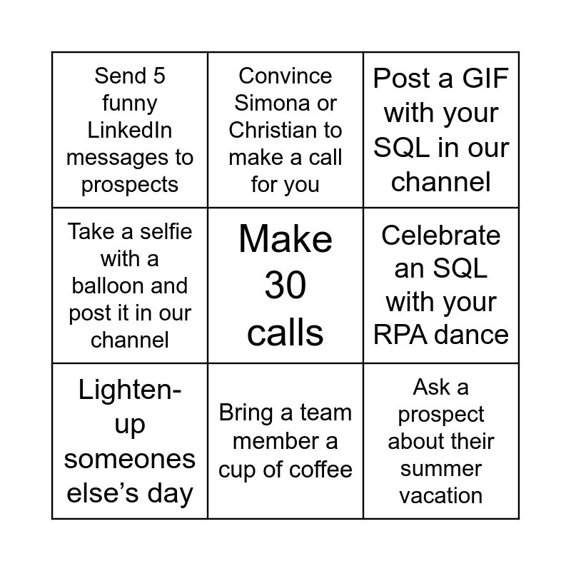 RPA SQL DAY Bingo Card