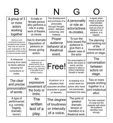 Theatre Vocabulary Bingo Card