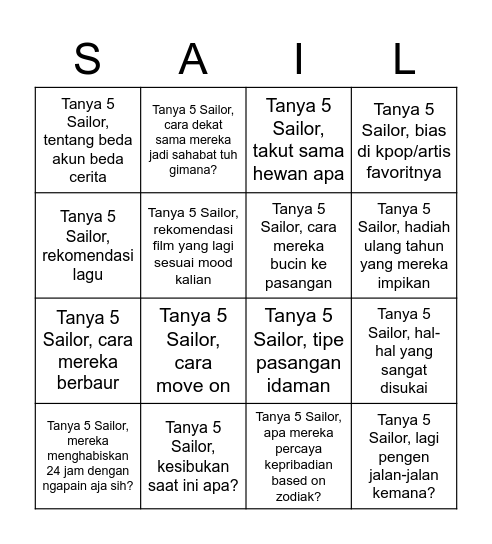 BINGO SAILOR Bingo Card