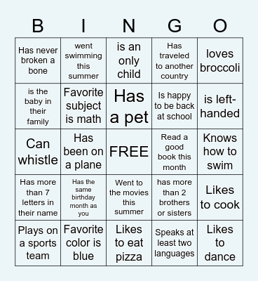 Getting to Know You Bingo Card