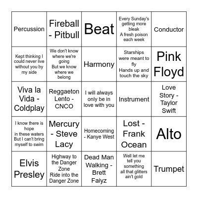 MUSIC BINGO! Bingo Card