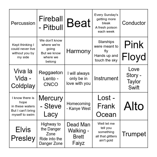 MUSIC BINGO! Bingo Card