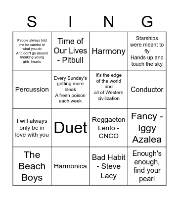 MUSIC MUSIC MUSIC Bingo Card