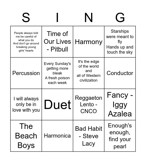 MUSIC MUSIC MUSIC Bingo Card