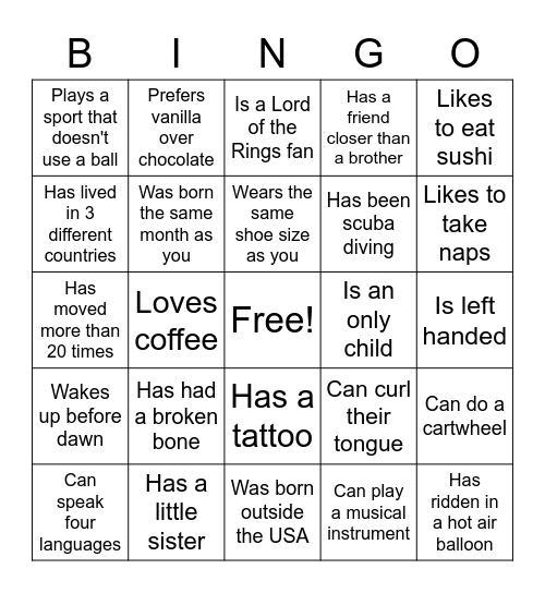 Find Someone Who Bingo Card