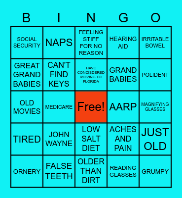 OVER THE HILL Bingo Card
