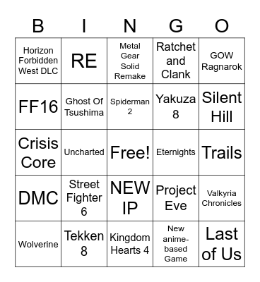 State of Play Bingo Card