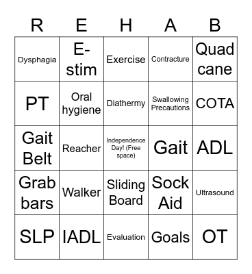 REHAB Bingo Card