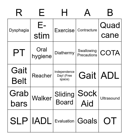 REHAB Bingo Card