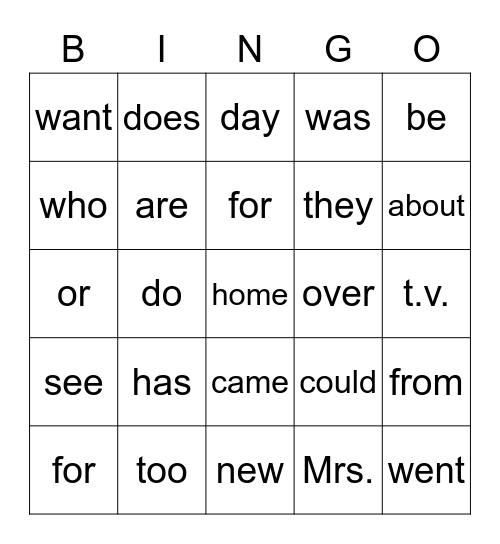 Lesson 32 Bingo Card