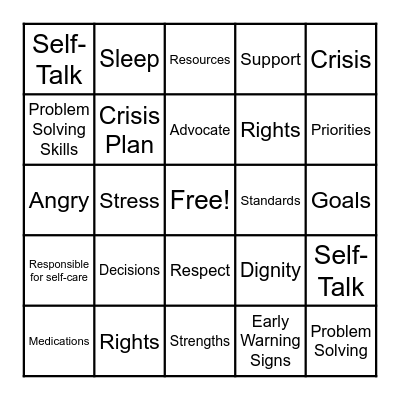 Mental Health Bingo Card