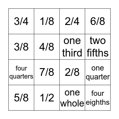 FRACTION BINGO Card