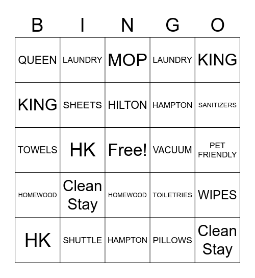 HOUSEKEEPING BINGO Card