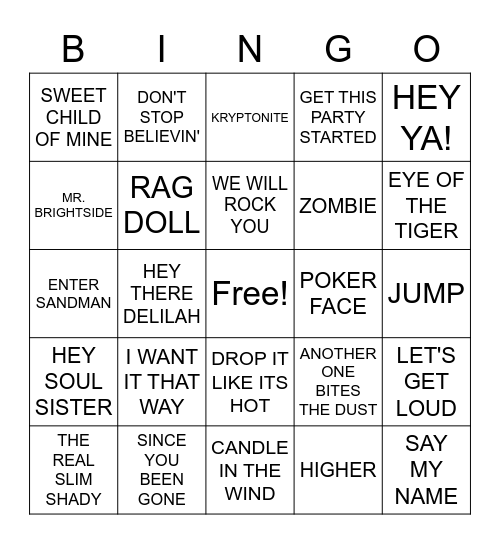 80's 90's and 00's Bingo Card