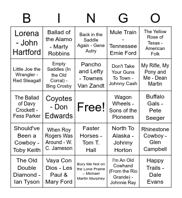 Western Singo Bingo "Giddy Up" Bingo Card