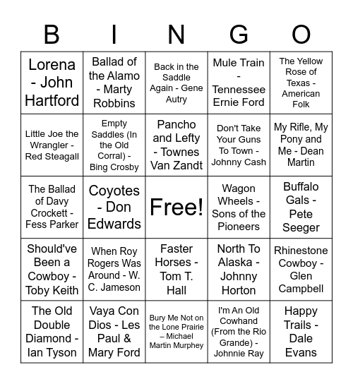 Western Singo Bingo "Giddy Up" Bingo Card