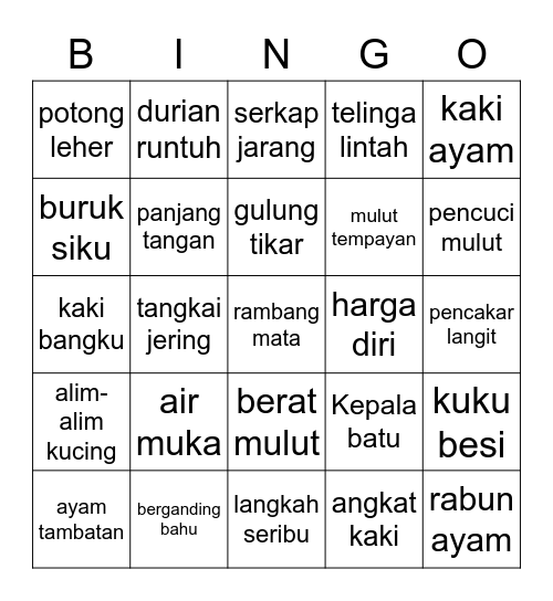 SIMPULAN BAHASA Bingo Card