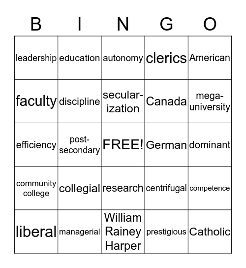 MLD 614 Bingo Card