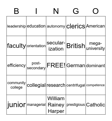 MLD 614 Bingo Card