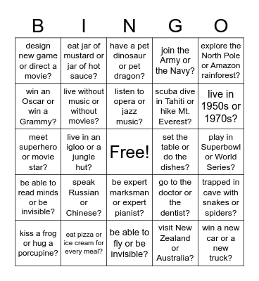 Would You Rather Bingo Card