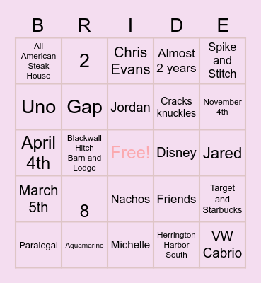 Bridal Shower Bingo Card
