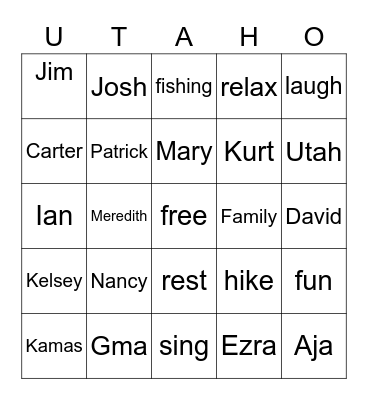 UTAH Bingo Card