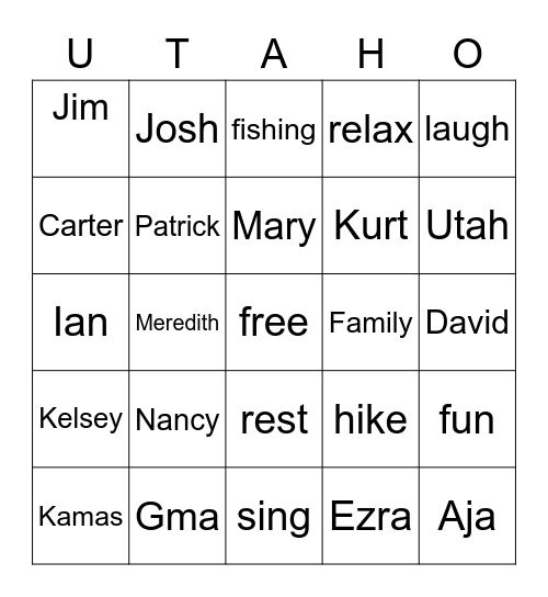 UTAH Bingo Card