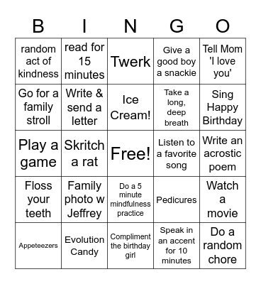 Birthday Bingo Card