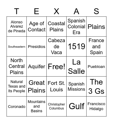 Unit 1 Study Guide Bingo Card