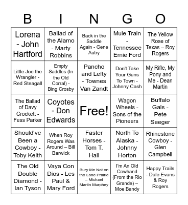 Western Singo Bingo "Giddy Up" Bingo Card