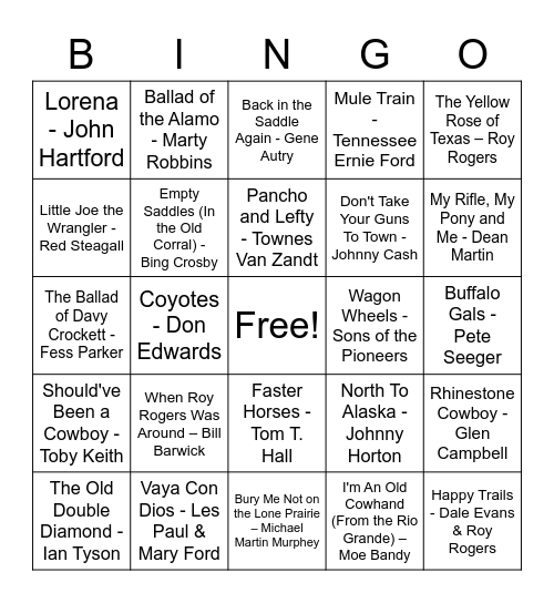 Western Singo Bingo "Giddy Up" Bingo Card