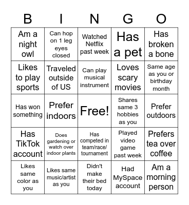 Icebreaker Bingo Card
