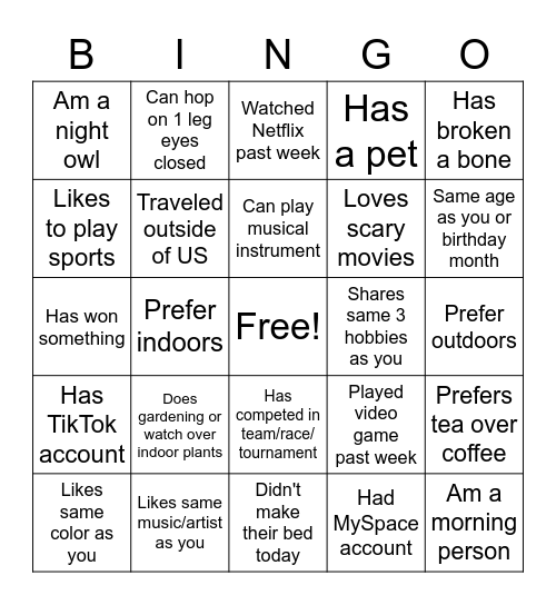 Icebreaker Bingo Card