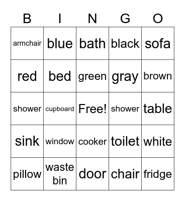 COLORS & ROOMS AND FURNITURE Bingo Card