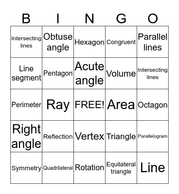 Geometry bingo! Bingo Card