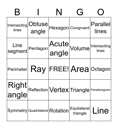 Geometry bingo! Bingo Card